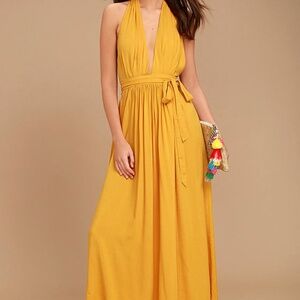 Lulus Magical Movement Mustard Yellow Wrap Maxi Dress - Size XS